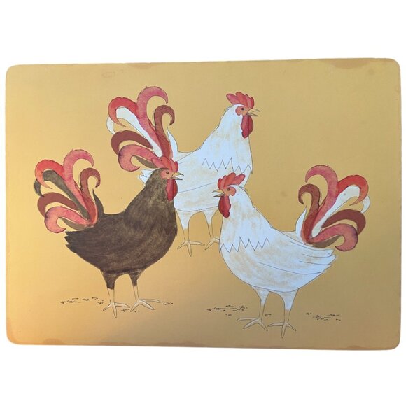 NOW DESIGNS Set of 4 "Rise and Shine" Cork-Backed Chicken Placemats 12" x 16" - Picture 6 of 12